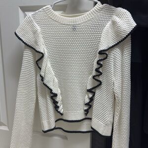 H&M White sweater with black trim ruffle